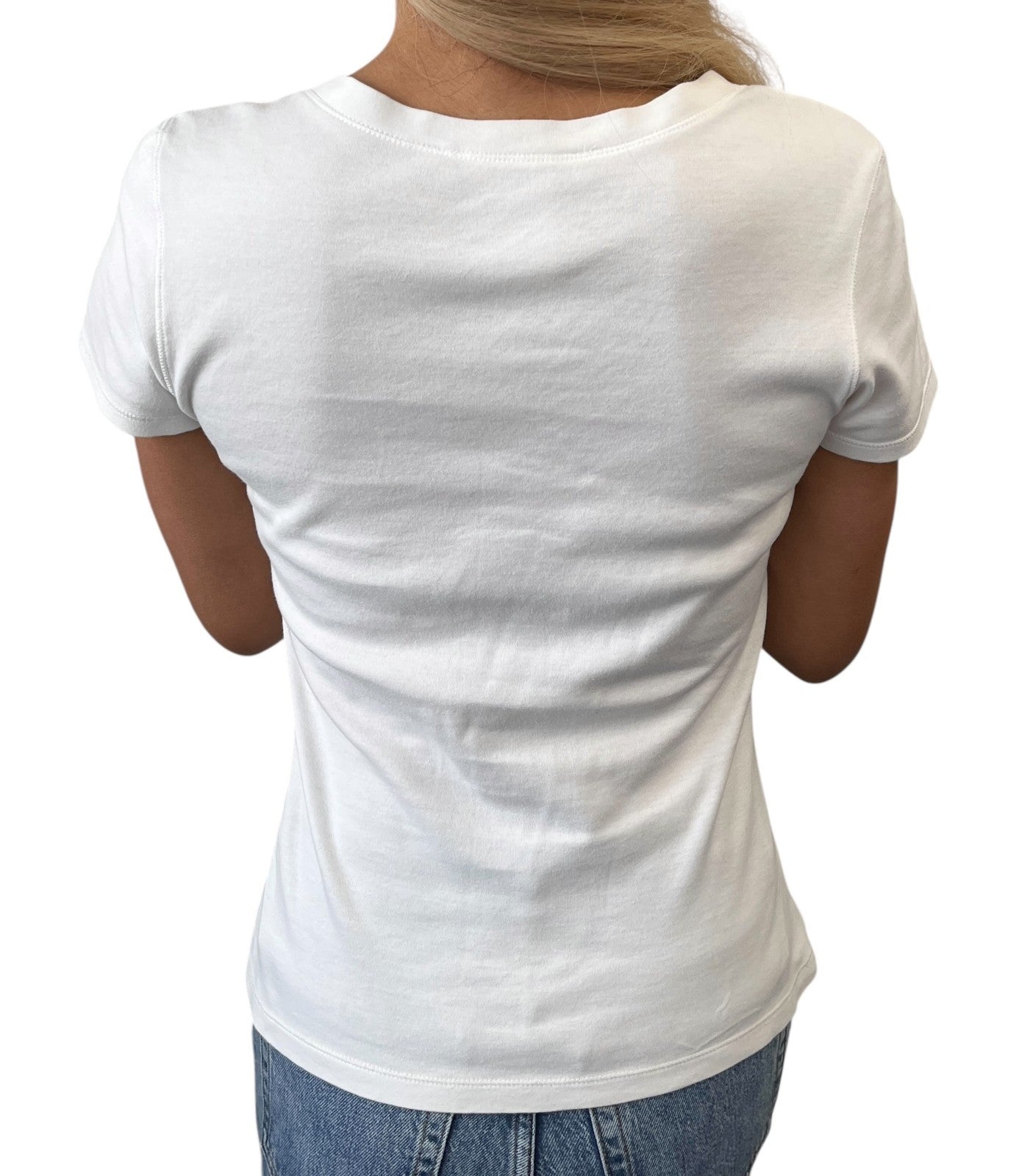 Christian Dior Vintage 2004 Dolls Logo V-neck T-shirt Top #36 White Cotton