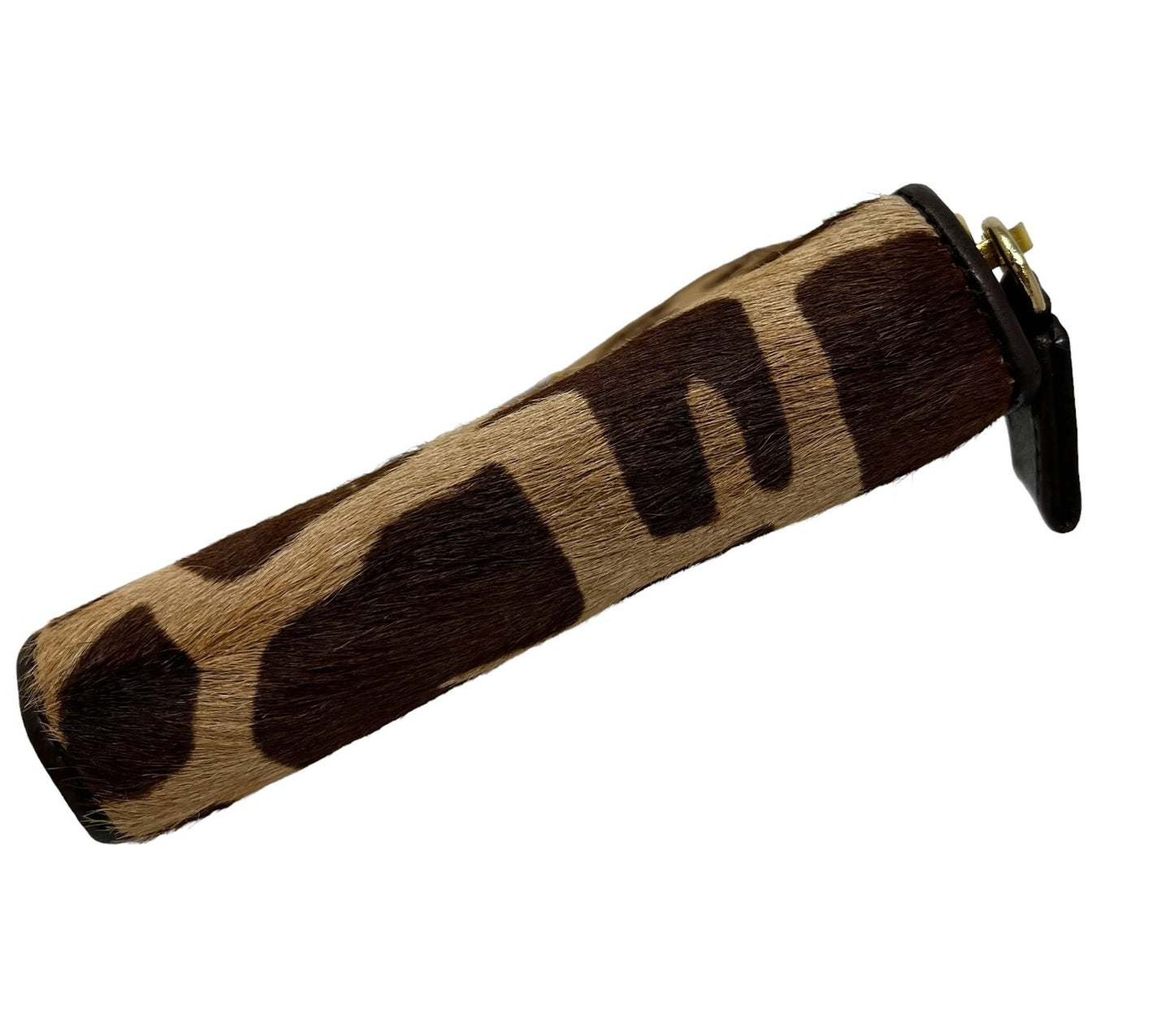 PRADA Vintage Logo Animal Print Wallet Calf Hair Zip Snap Brown Gold RankAB