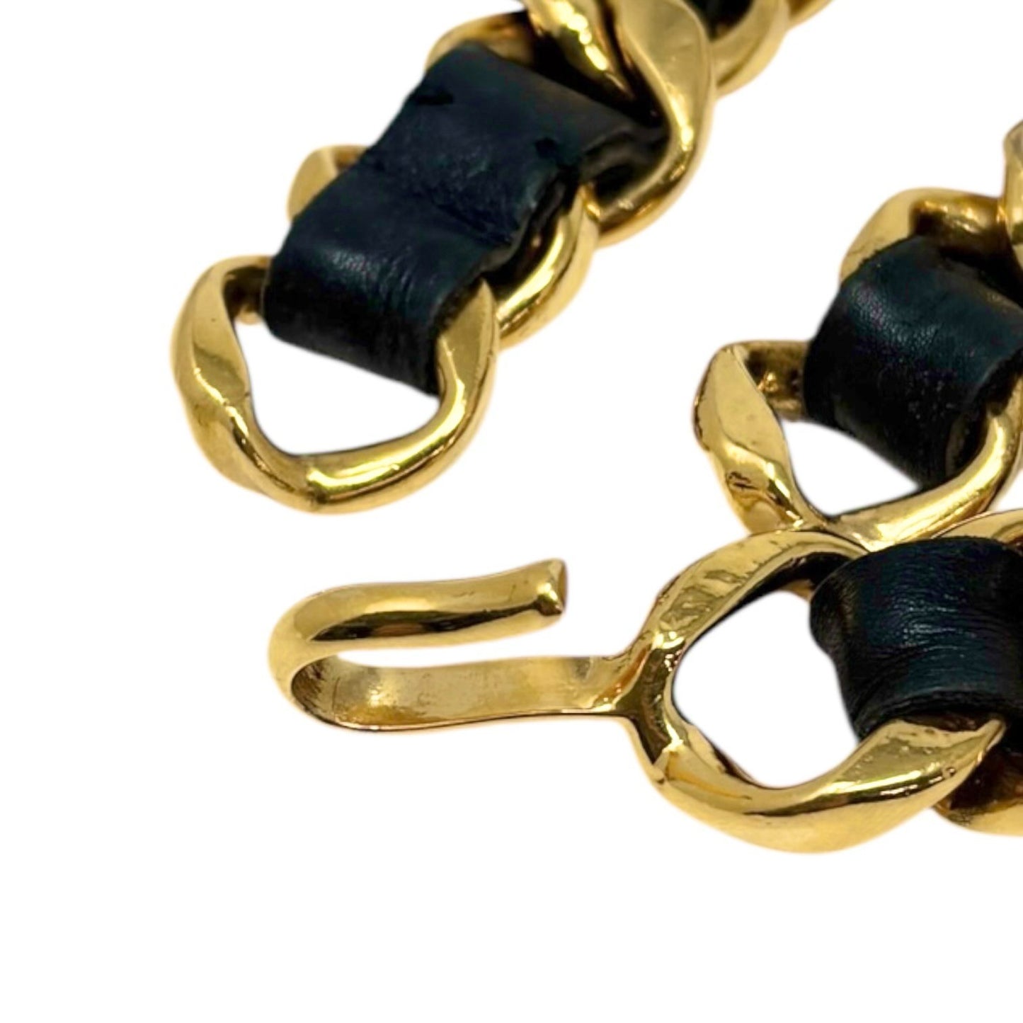 CHANEL Vintage 93A Jumbo CC Logo Metal Gold Chain Belt Leather Accessory Iconic