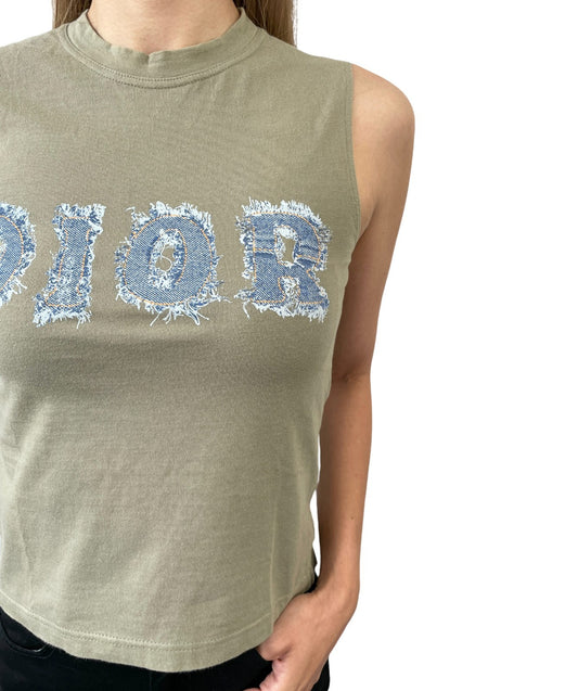 Christian Dior Vintage 2003 Logo Denim Print Tank Top #40 Khaki Blue 902553