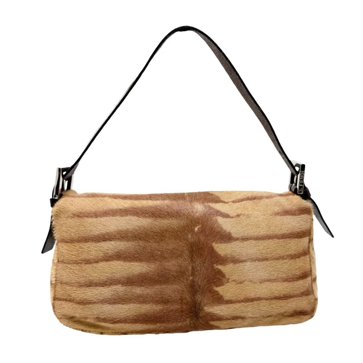 FENDI Vintage Mamma Baguette Pony Calf Hair Shoulder Bag Brown Beige 901889