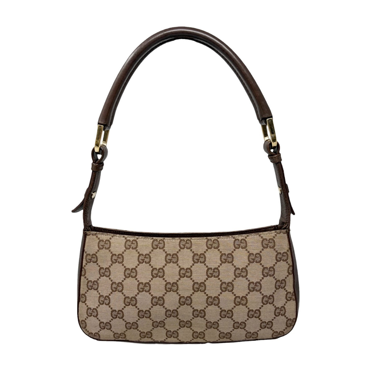 GUCCI Vintage GG Monogram Logo Canvas Shoulder Bag Leather Brown Gold 902399