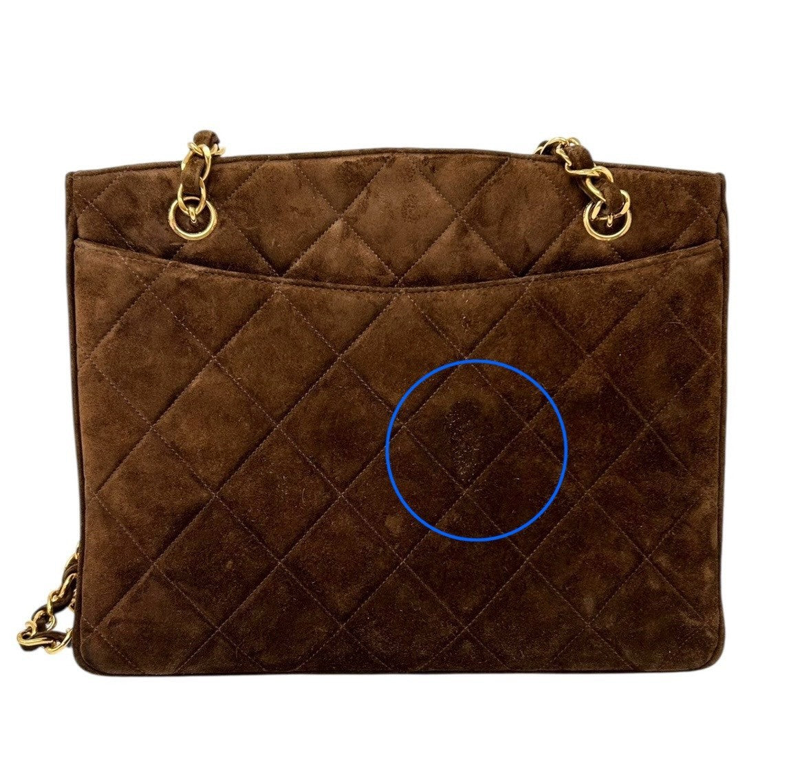 CHANEL Vintage CC Logo Matelasse Chain Shoulder Bag Turnlock Brown Gold Suede