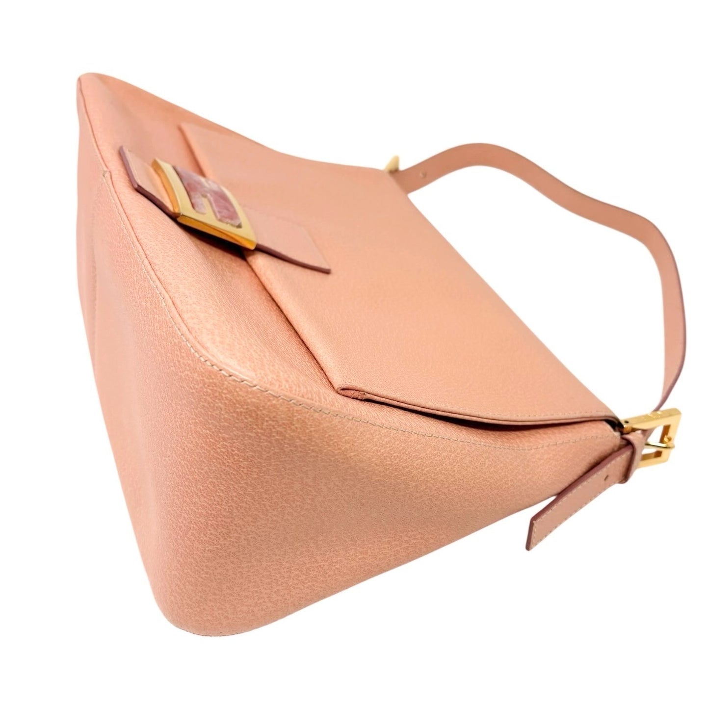FENDI Vintage FF Logo Mamma Baguette Shoulder Bag Handbag Salmon Pink Leather