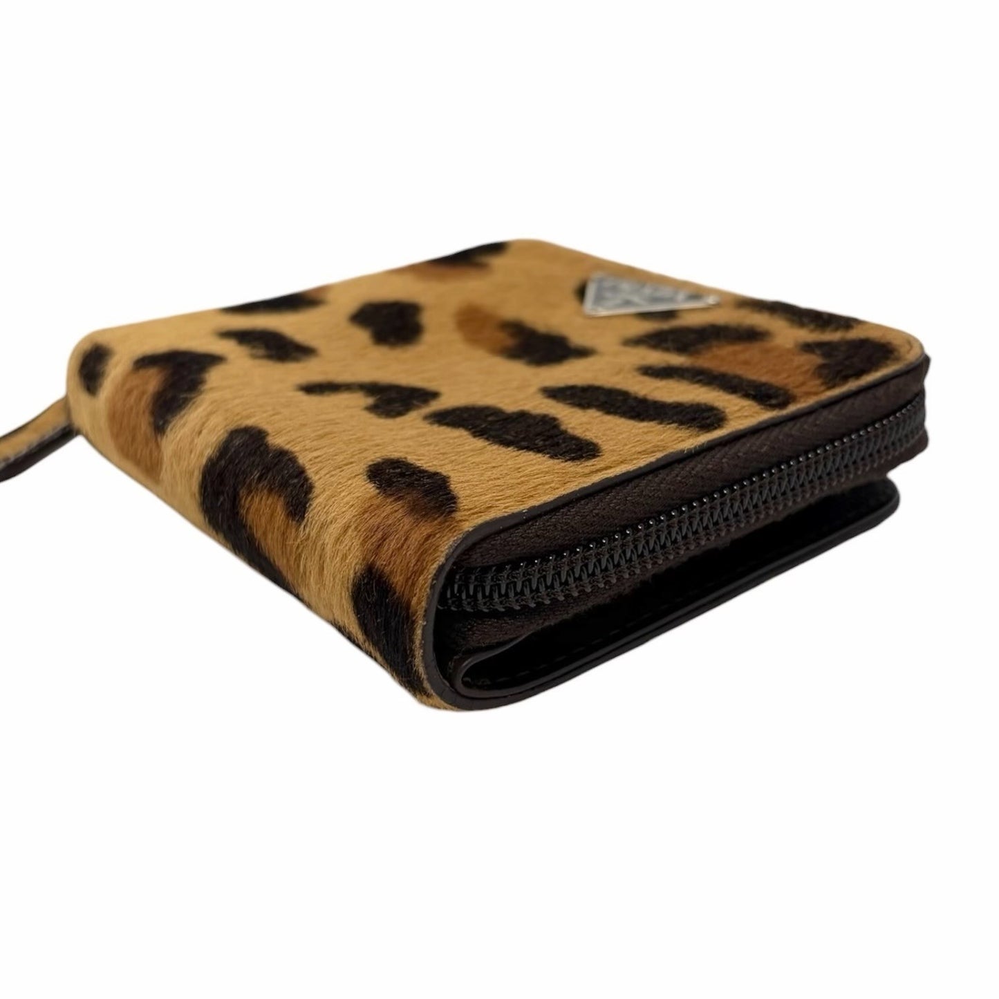 PRADA Vintage Logo Leopard Wallet Purse Pony Calf Hair Leather Brown 901838