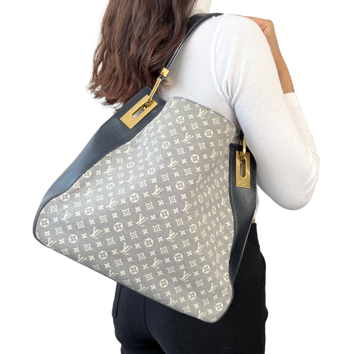 LOUIS VUITTON Vintage Monogram Idylle Rendez-Vous MM Tote Bag Blue Canvas