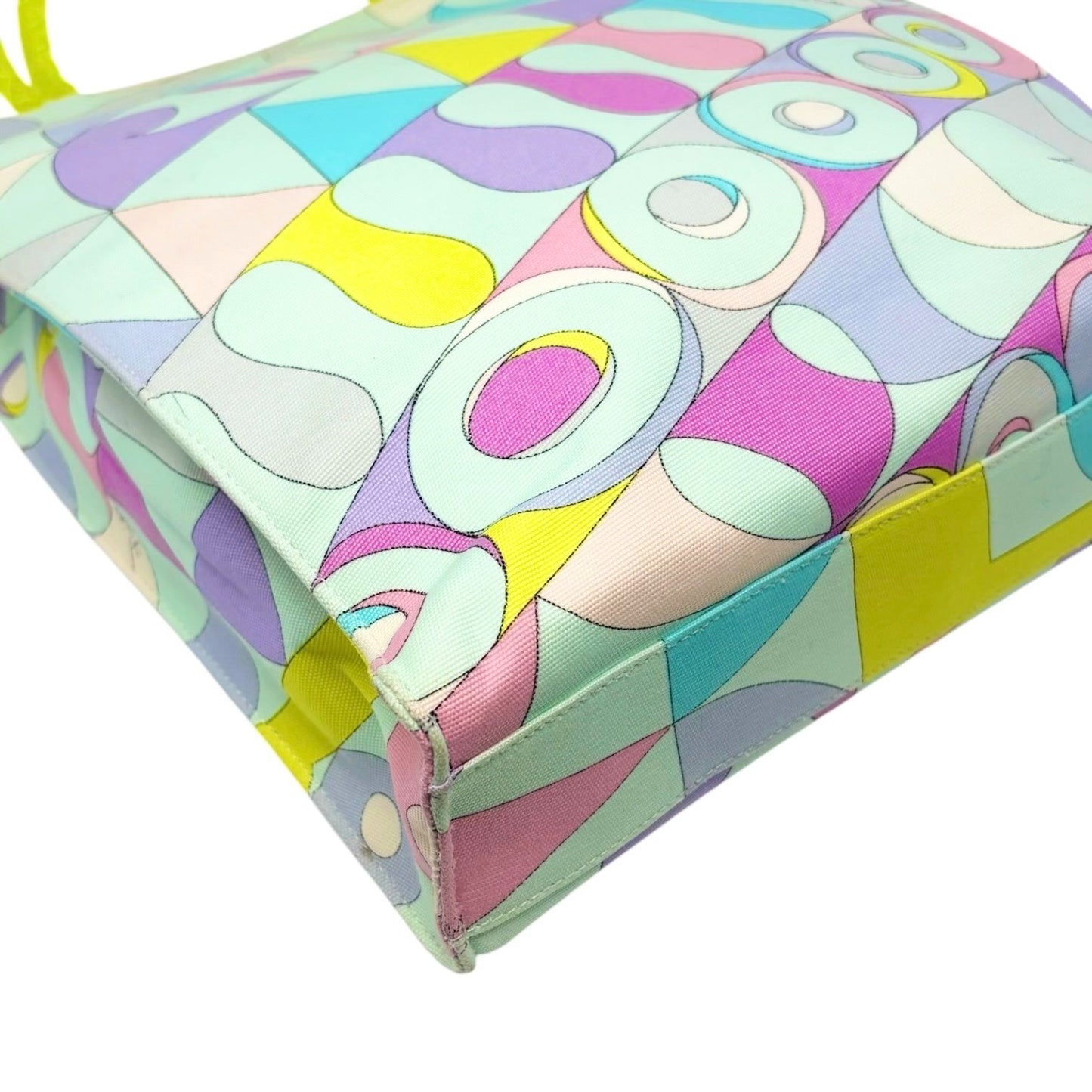 EMILIO PUCCI Vintage Logo Geometric Multicolor Printed Canvas Square Tote Bag