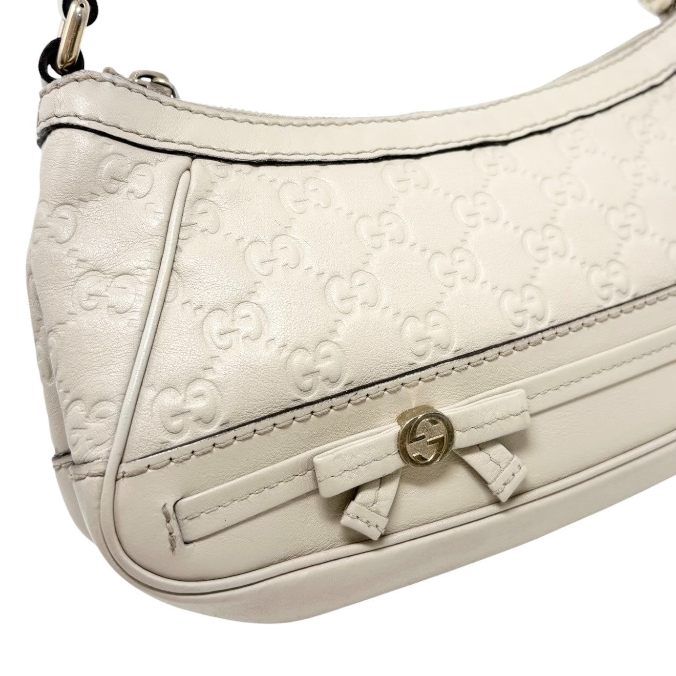 GUCCI Vintage GG Interlocking Monogram Shoulder Bag Beige Ribbon Zip 902282