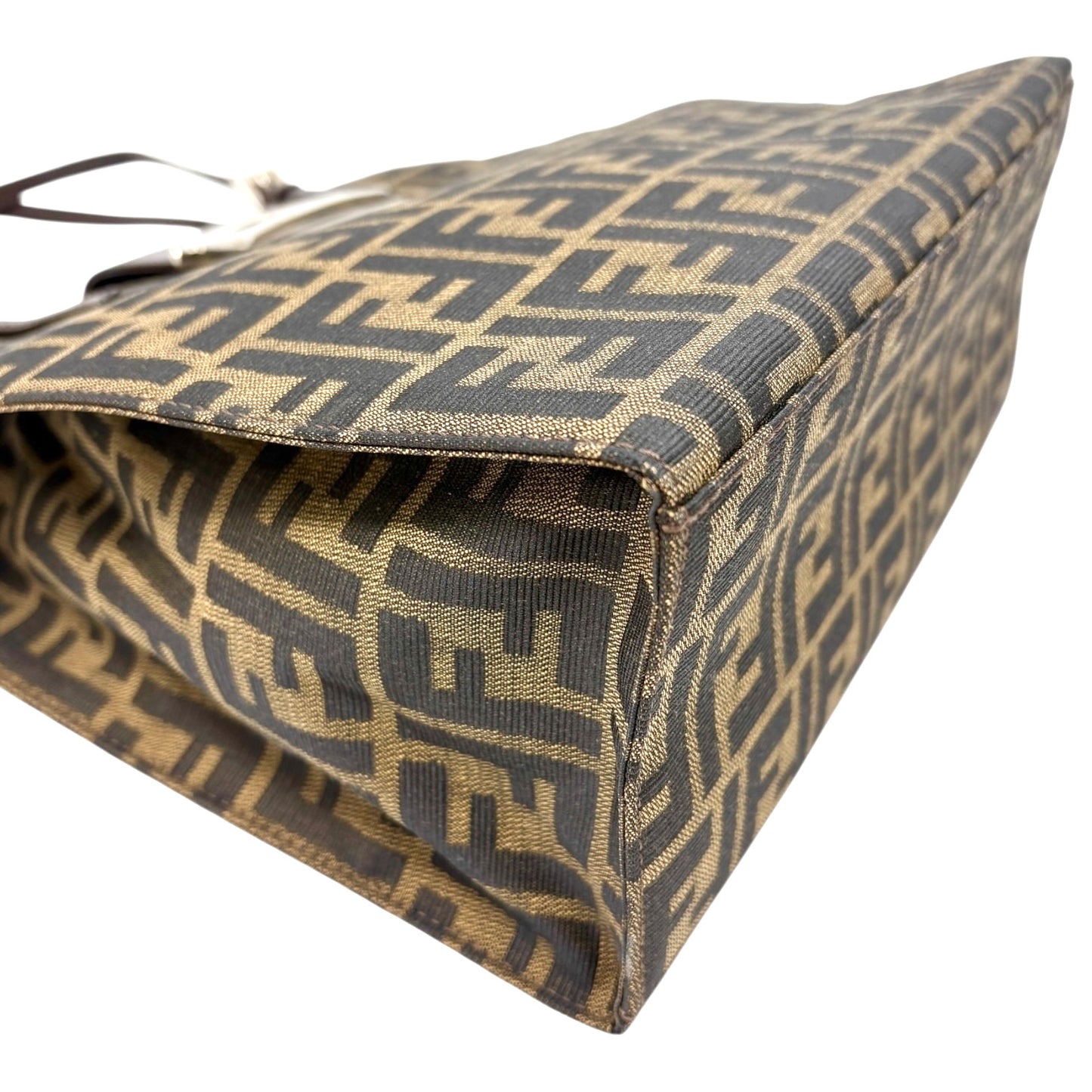 Fendi Vintage Zucca Canvas Tote Shoulder Bag Brown FF Logo Monogram Leather