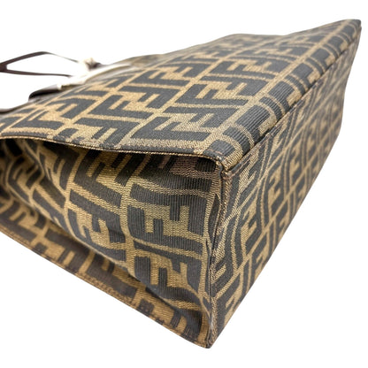 Fendi Vintage Zucca Canvas Tote Shoulder Bag Brown FF Logo Monogram Leather