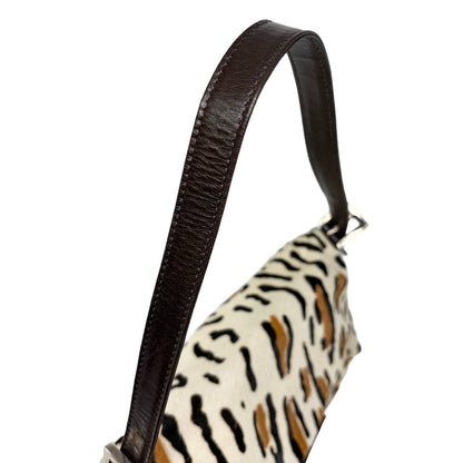 FENDI Vintage FF Leopard Mamma Baguette Bag Pony Calf Hair Ivory Brown 902818