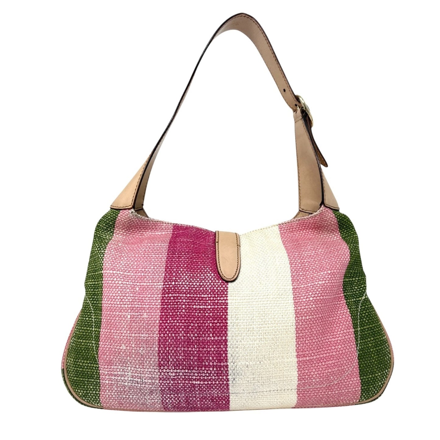 GUCCI Vintage Jackie Stripe Multicolor Shoulder Hobo Bag Handbag Beige Canvas