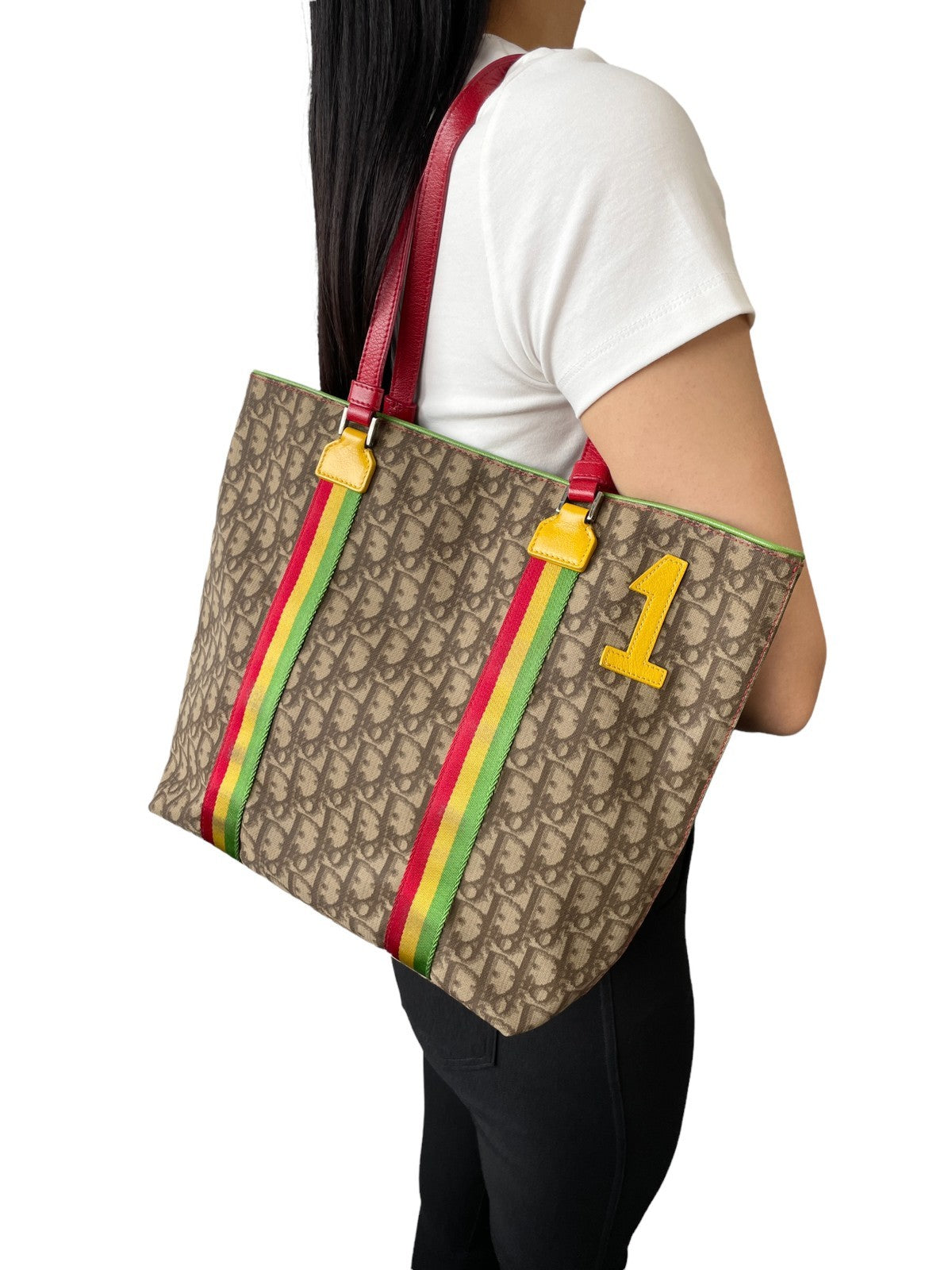 Christian Dior Vintage Rasta No.1 Trotter Monogram Tote Shoulder Bag Brown PVC