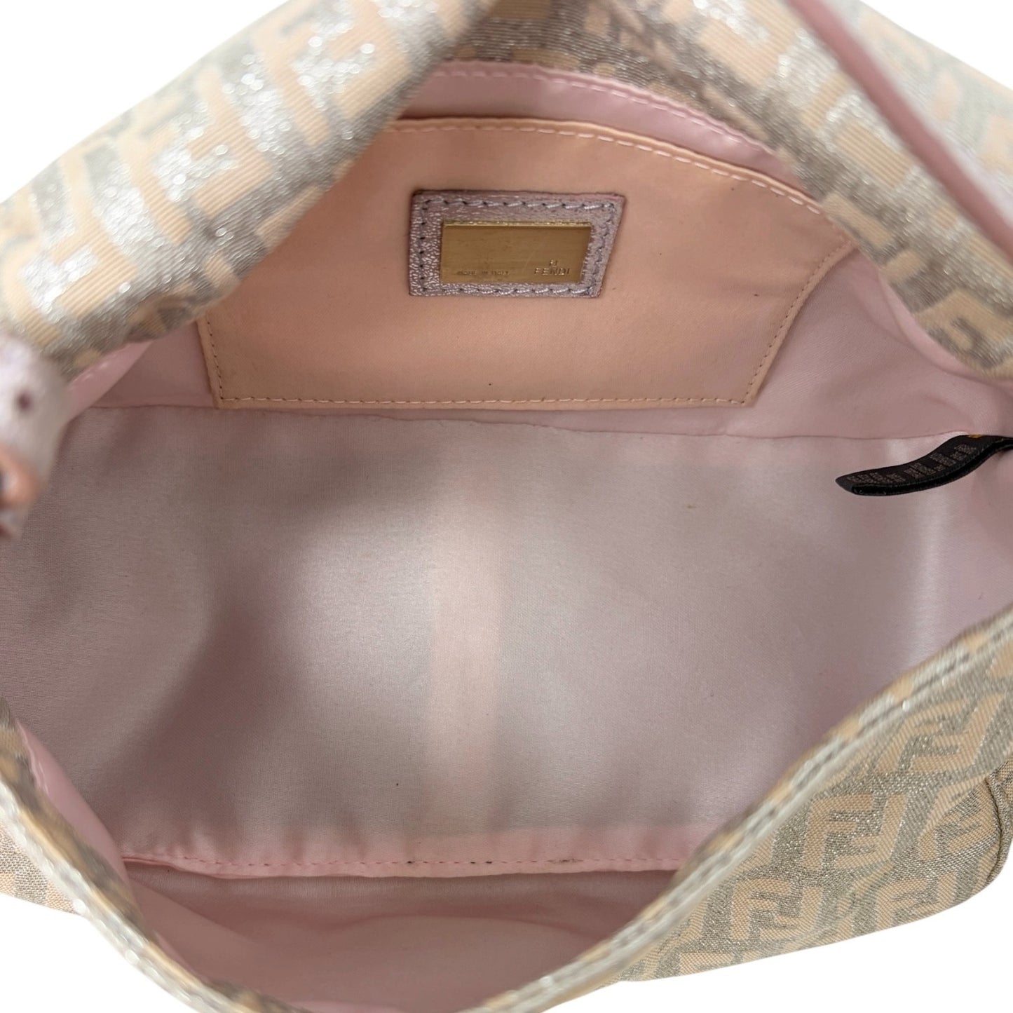 FENDI Vintage FF Zucchino Mini Mamma Baguette Shoulder Bag Pink Silver 902294