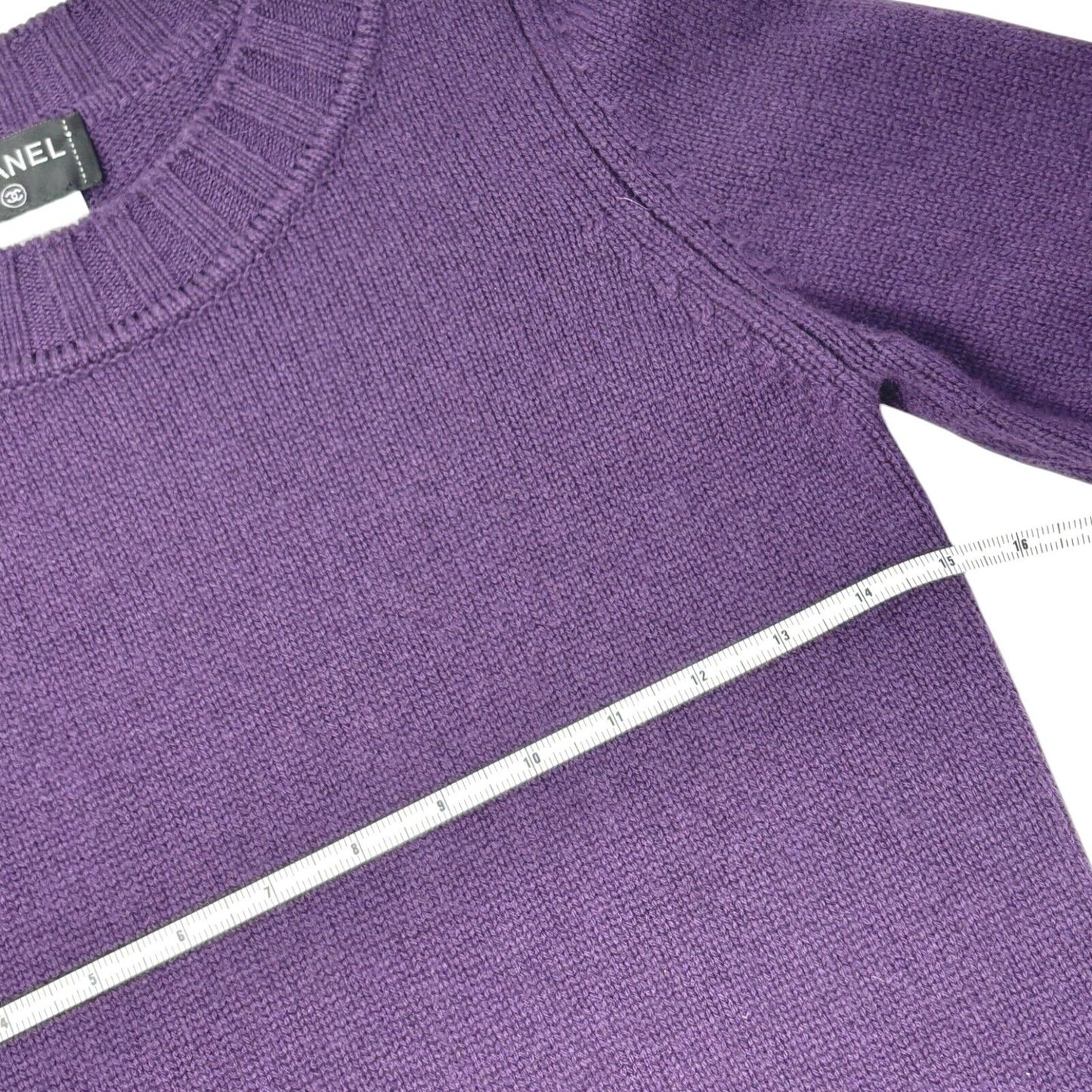 CHANEL Vintage P44576 CC Logo Sweater Top #34 Pullover Purple Cashmere