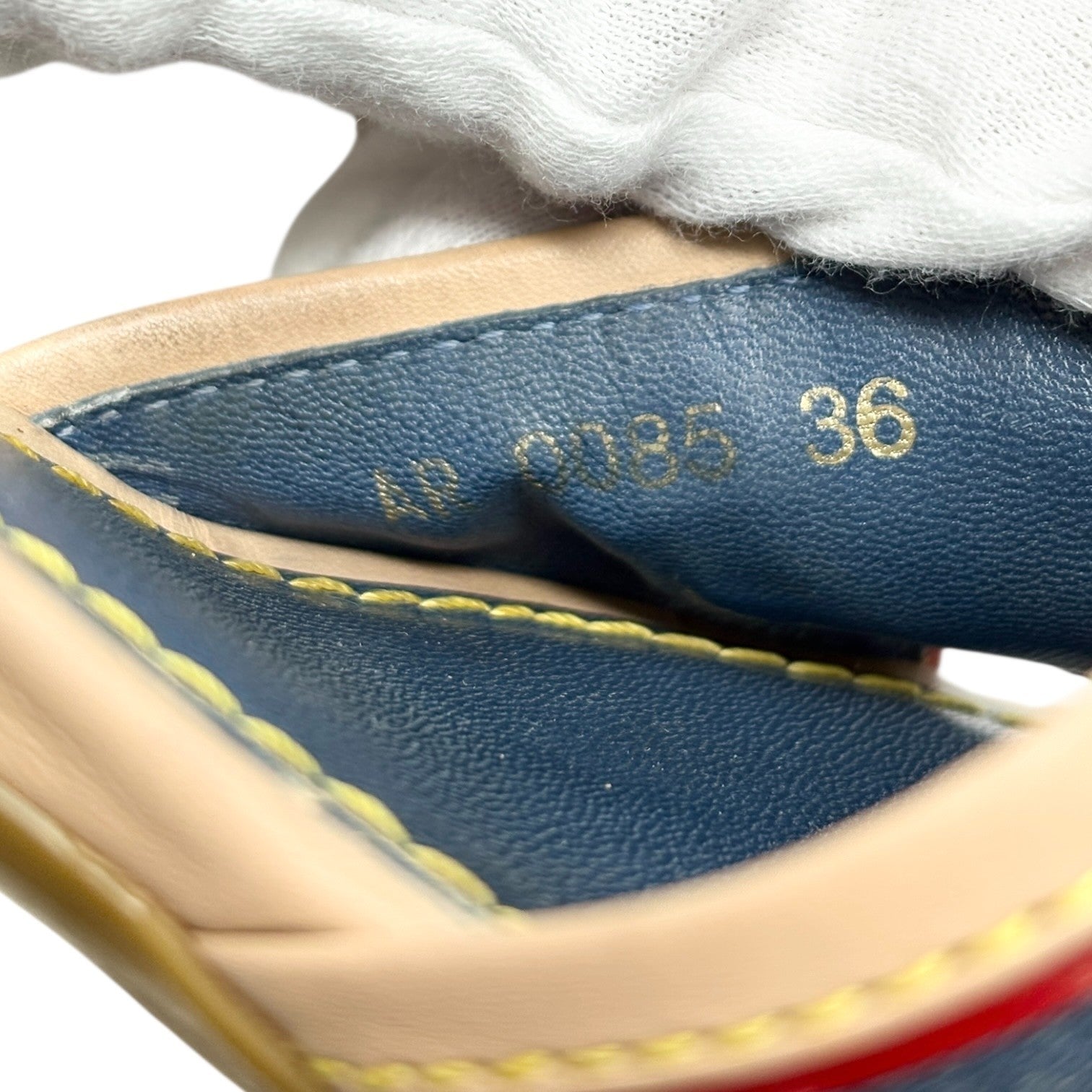 LOUIS VUITTON Vintage LV Monogram Denim Sandals #36 Blue Beige Leather