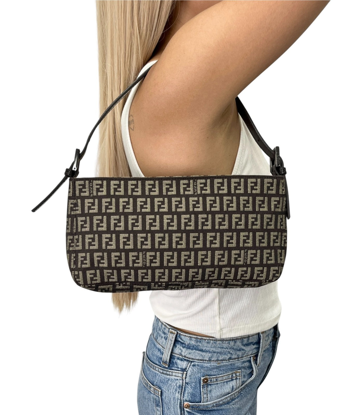 FENDI Vintage Zucchino Monogram Mini Shoulder Bag Brown Beige Canvas 902498