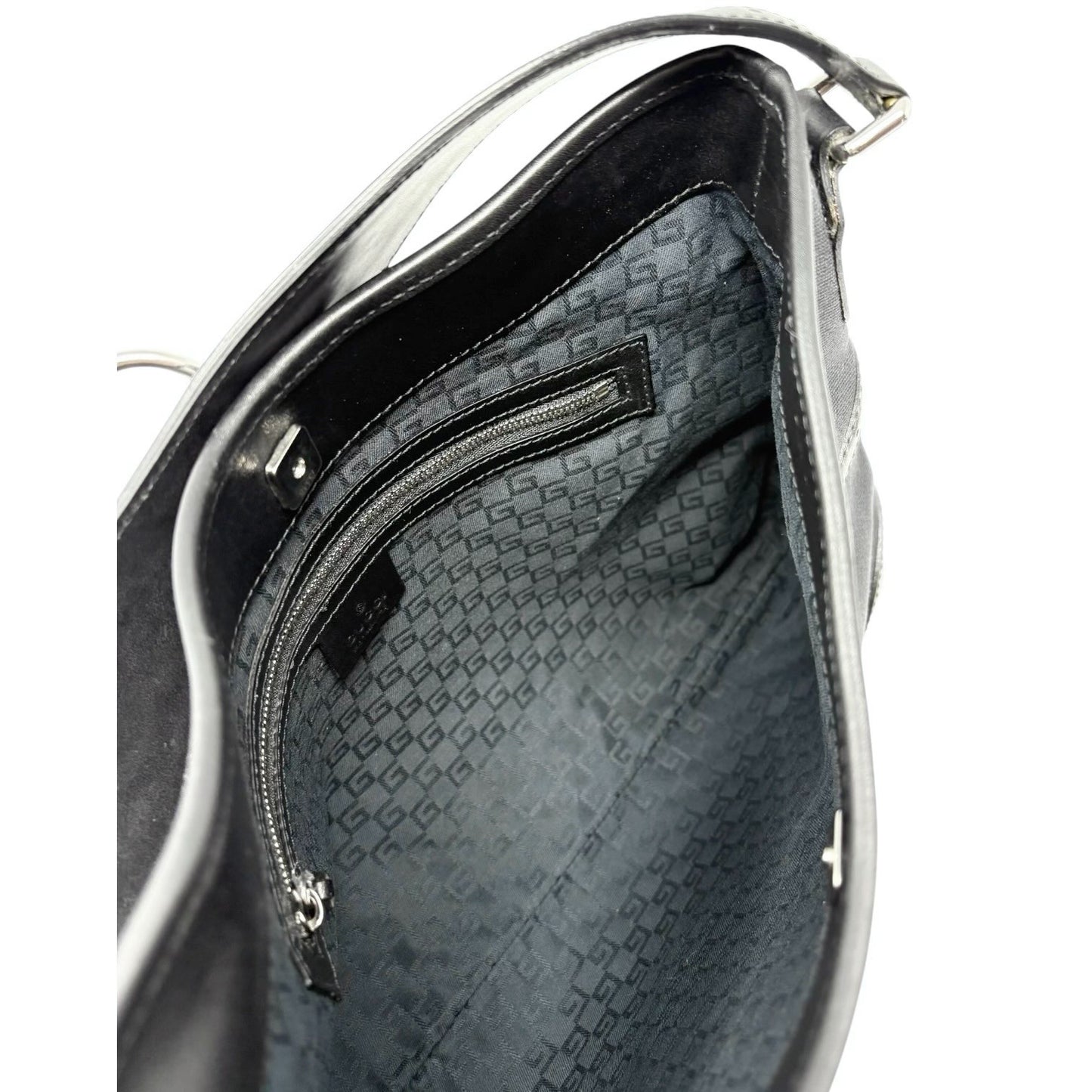 GUCCI Vintage Interlocking G Reins Perforated Cotton Hobo Bag Black Silver