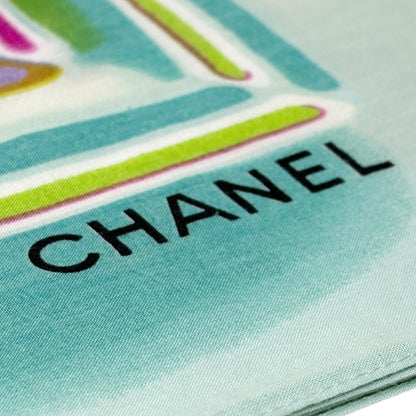 CHANEL Vintage CC Mark Logo Scarf Wrap Mint Green Multicolor Cotton Accessory