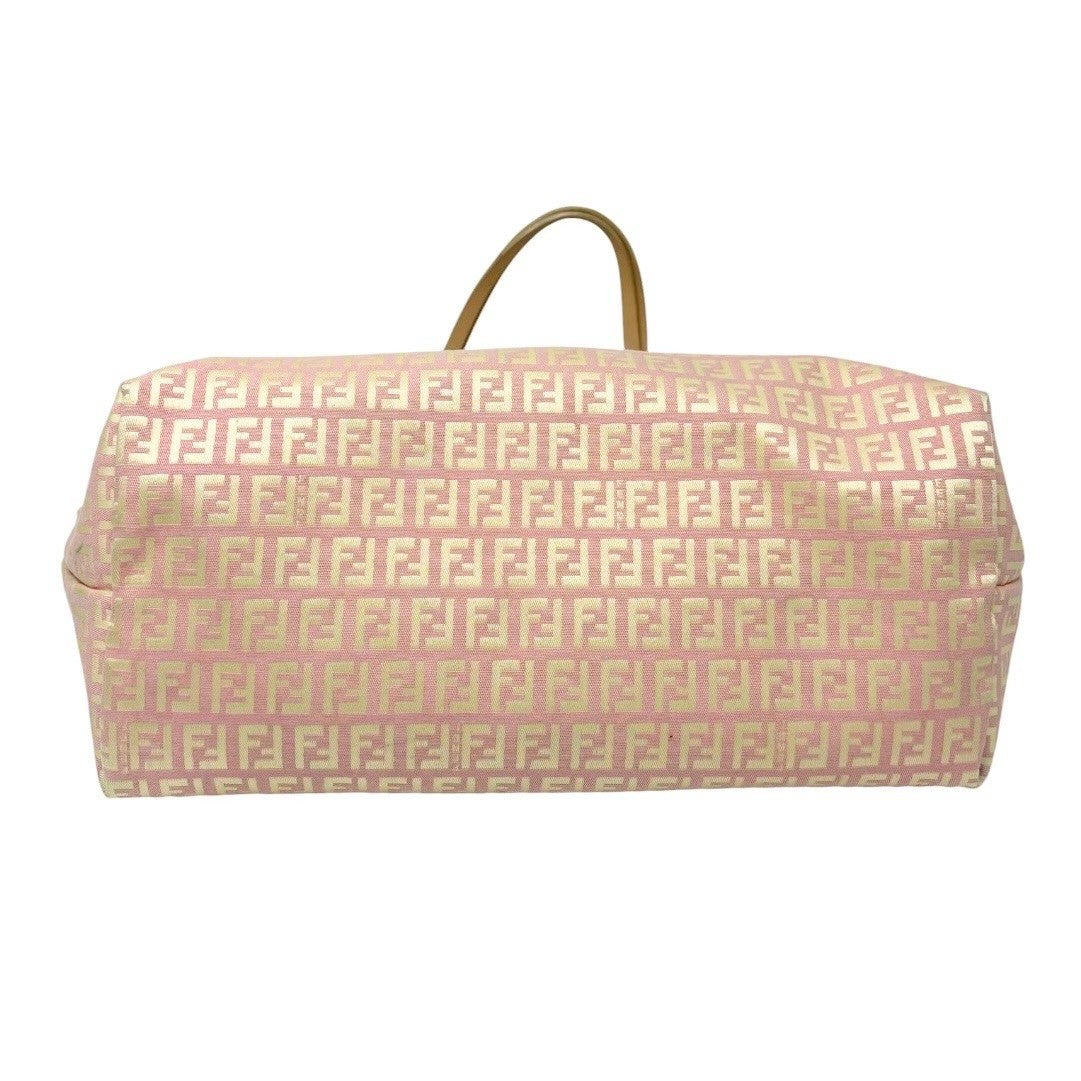 FENDI Vintage Zucchino Tote Shoulder Bag w/Pouch Pink Beige Canvas 902360