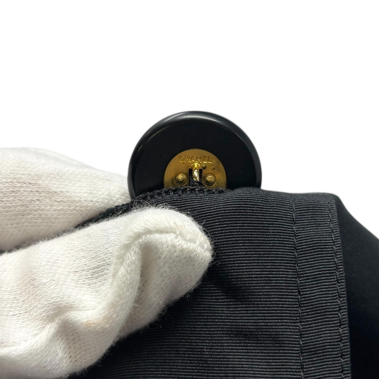 CHANEL Vintage CC Mark Logo Trench Coat Button Pocket Black Gold Silk