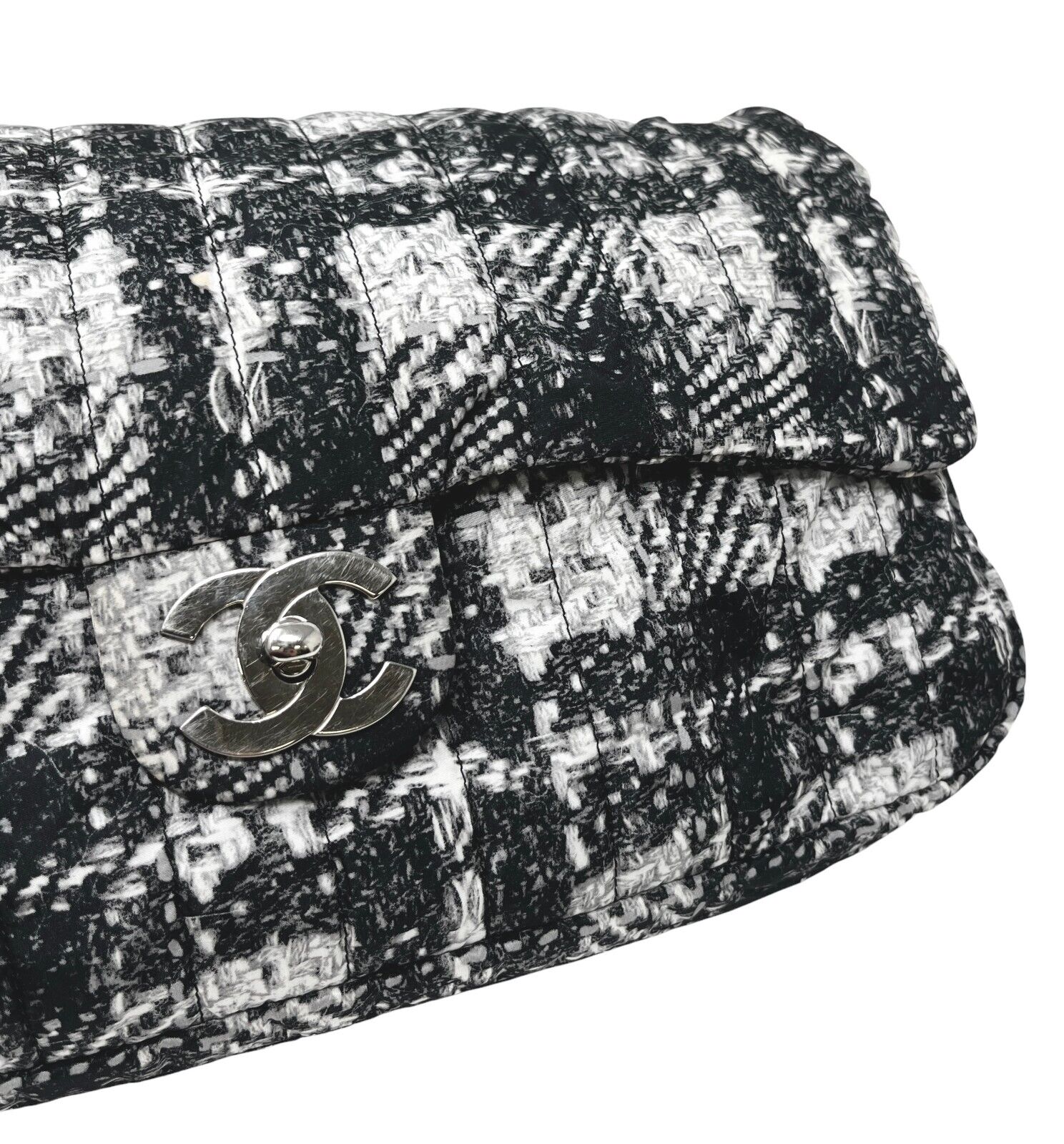 CHANEL Vintage CC Logo Matelasse Shoulder Bag With Pouch Black Silver Nylon