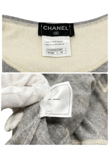 CHANEL Vintage P40881 CC Logo Knit Top #38 Sweater Gray Pullover Cashmere RankA