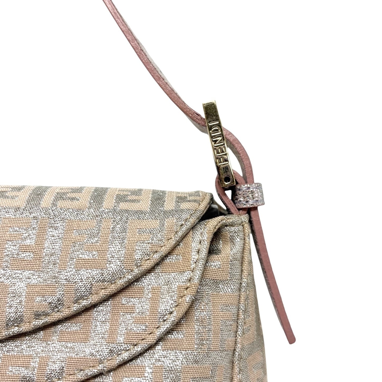 FENDI Vintage FF Logo Zucchino Mamma Baguette Glitter Shoulder Bag Pink 902262