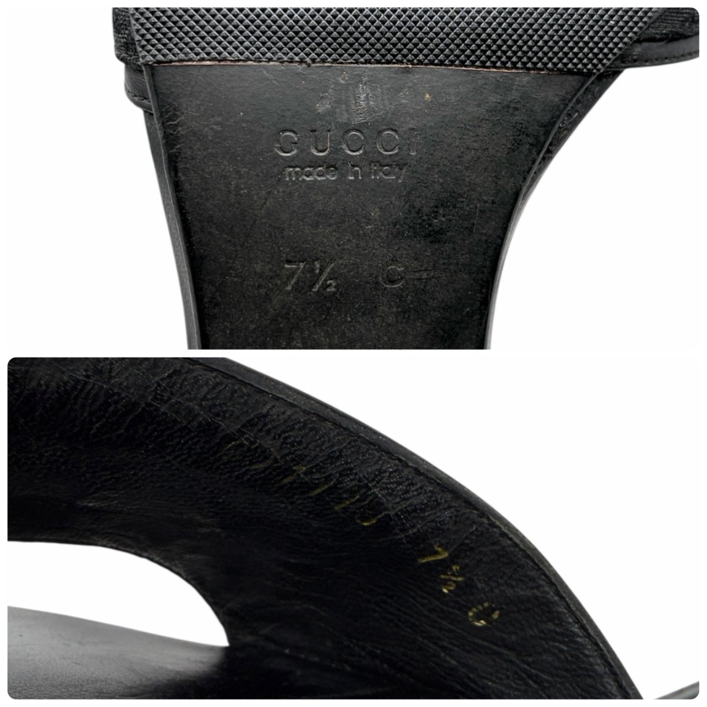 GUCCI Vintage GG Monogram Open Toe Sandals #37.5 Black Heels Canvas