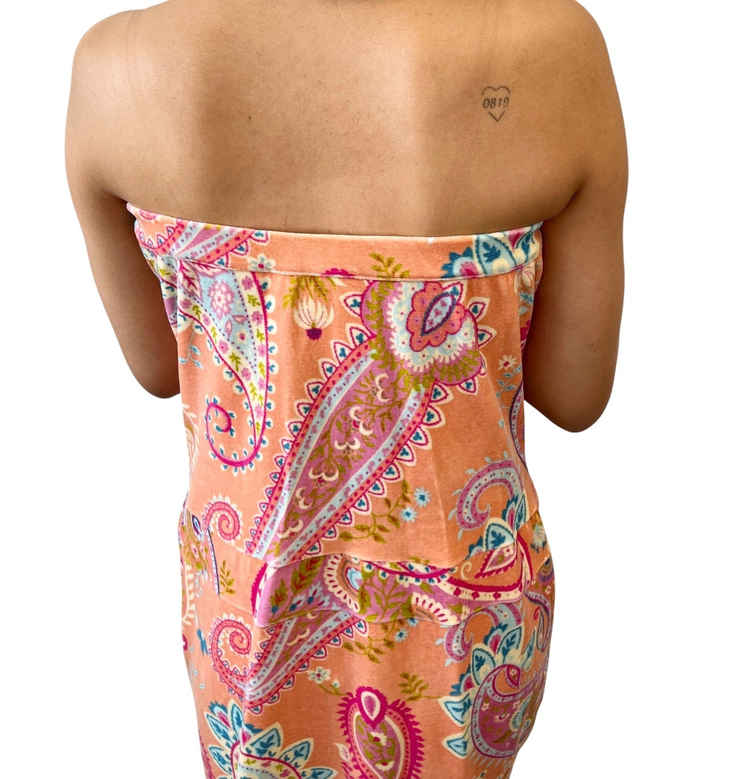 Christian Dior Vintage Velour Dress #40 One-Piece Paisley Ribbon Pink Cotton