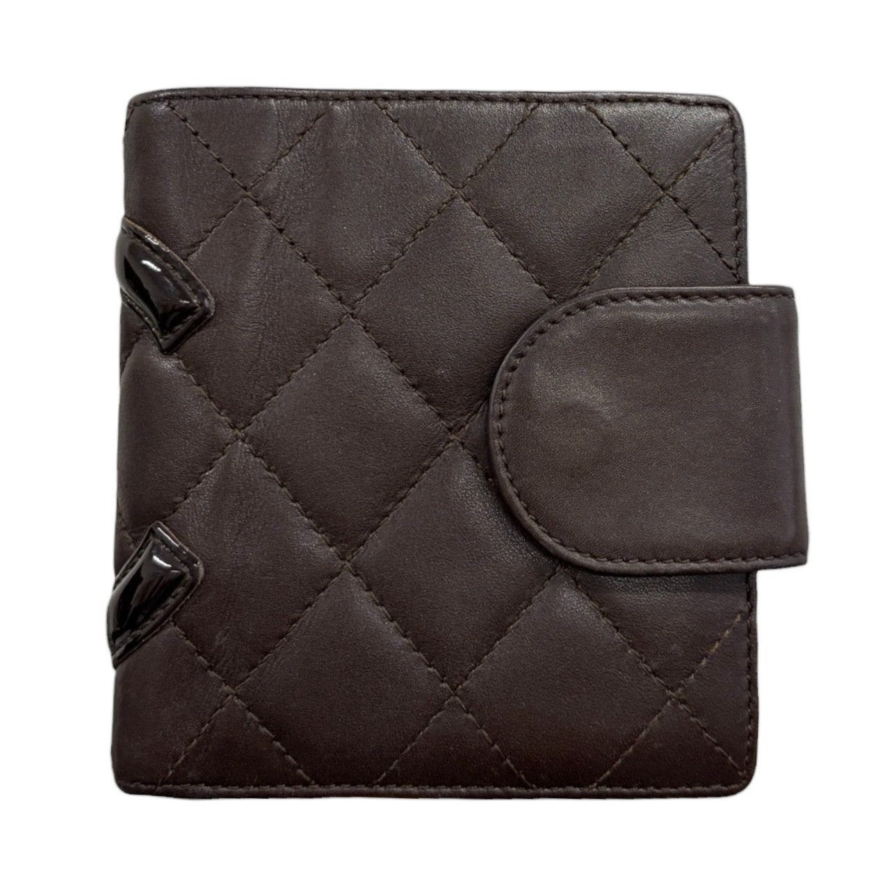 CHANEL Vintage Cambon Line CC Logo Quilted Wallet Brown Silver Leather 901981