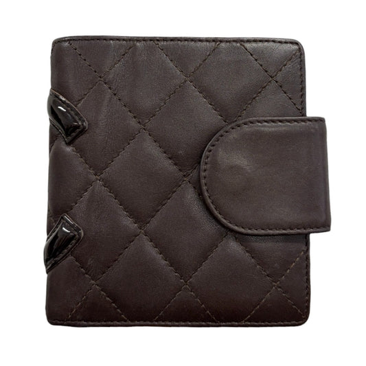 CHANEL Vintage Cambon Line CC Logo Quilted Wallet Brown Silver Leather 901981