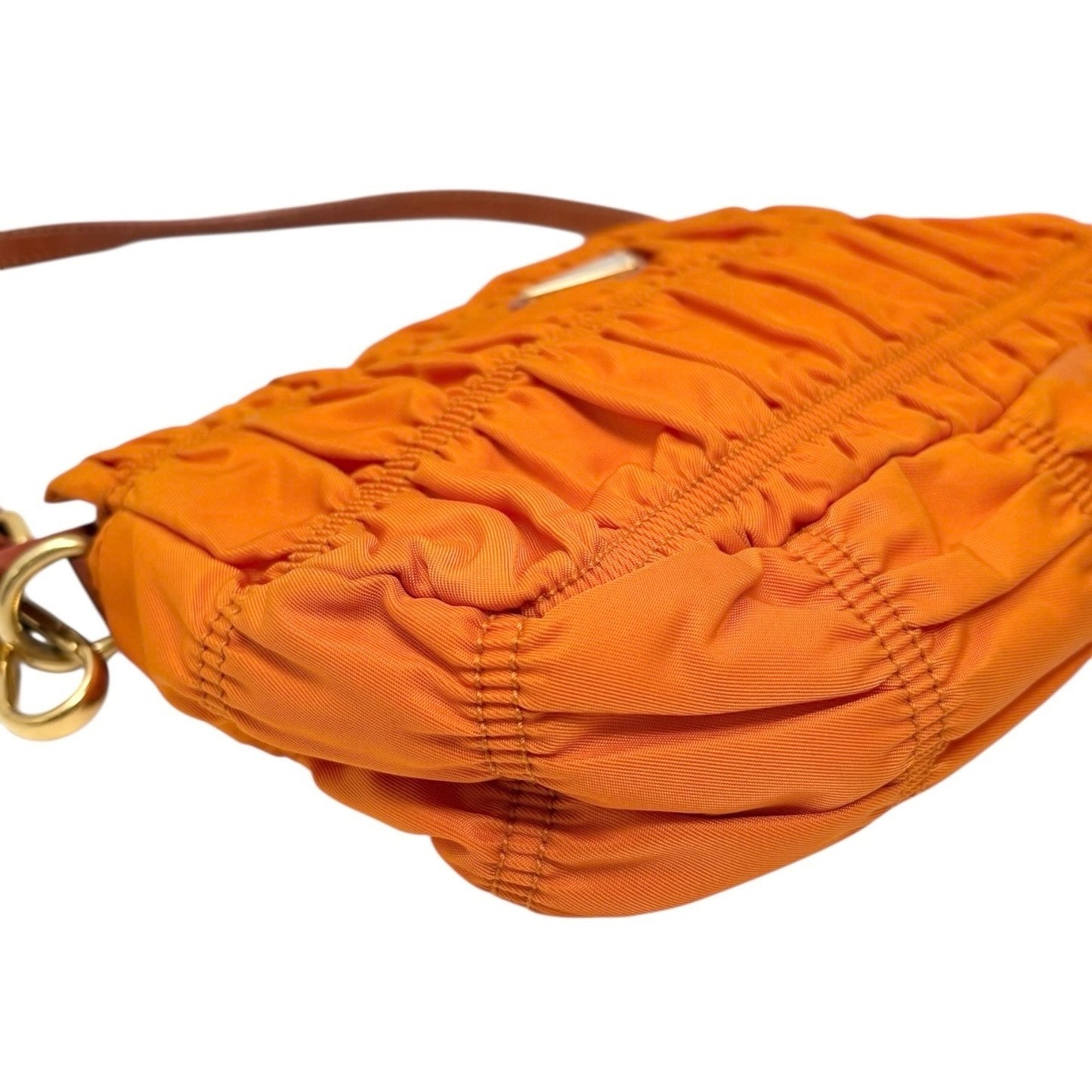 PRADA Vintage Logo Tessuto Gaufre Pochette Shoulder Nylon Bag Orange Gold
