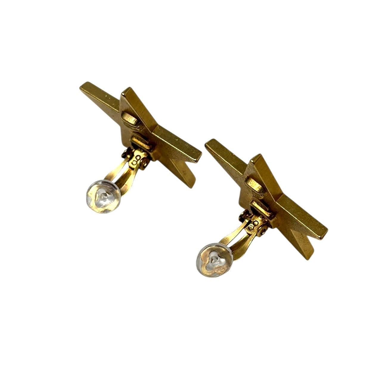 CHANEL Vintage 01P CC Logo Star Design Earrings Accessory Blue Gold Metal