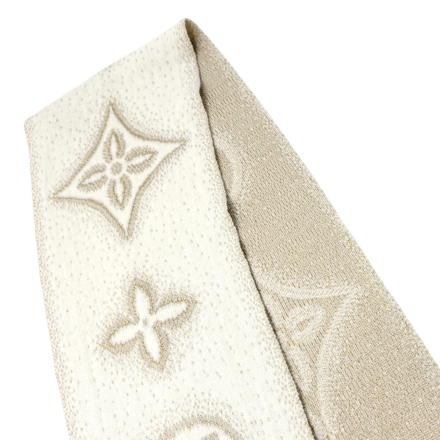 LOUIS VUITTON Vintage Monogram Shine Fox Fur Knit Scarf Shawl Cream Cashmere