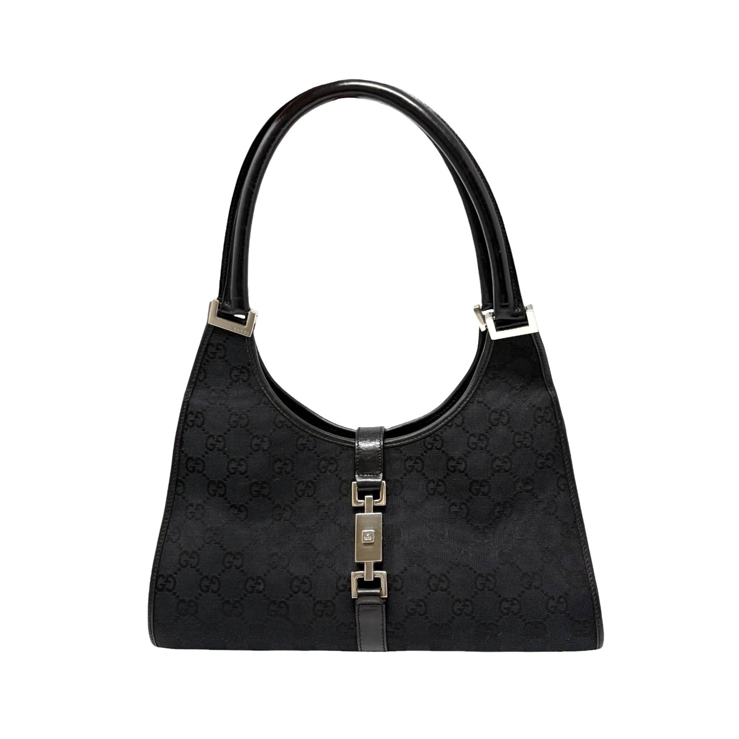 GUCCI Vintage GG Monogram Logo Jackie Shoulder Bag Black Silver Canvas 902258