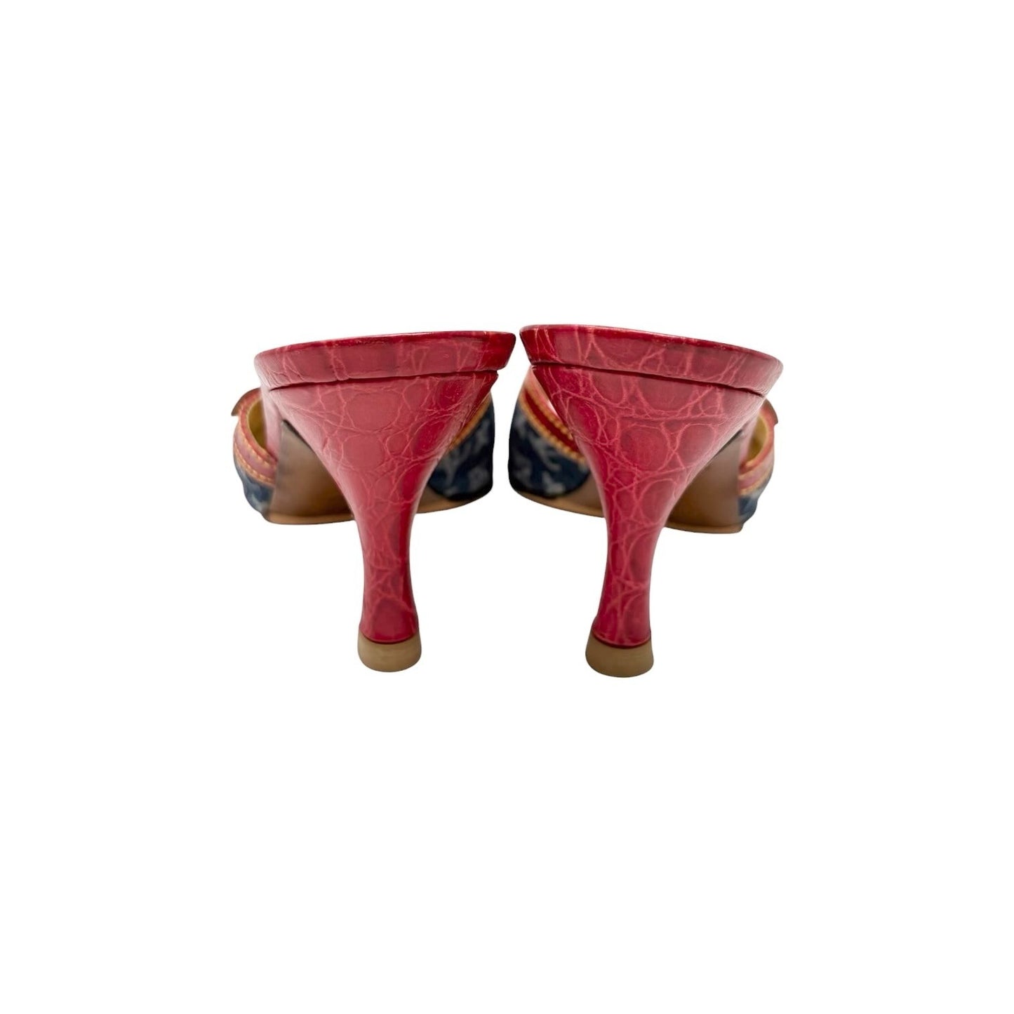 LOUIS VUITTON Vintage Monogram Denim Sandals Heels #36 Blue Red Beige 902029