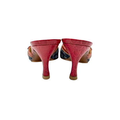 LOUIS VUITTON Vintage Monogram Denim Sandals Heels #36 Blue Red Beige 902029