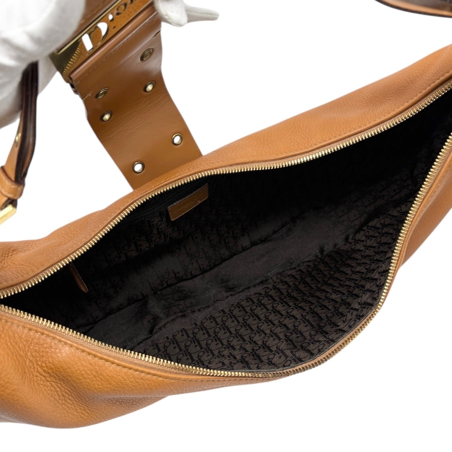 Christian Dior Vintage 2003 Street Chic Shoulder Hobo Bag Brown Gold Leather