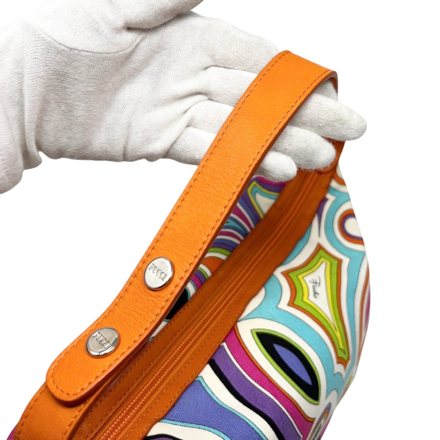 EMILIO PUCCI Vintage Logo Geometric Print Bag Orange Multicolor 901875
