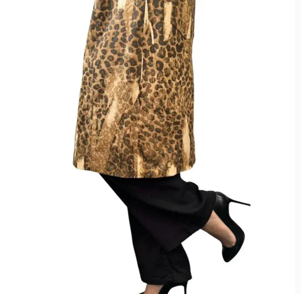 Christian Dior Vintage 2000 Logo Leopard Denim Jacket Coat #38 Brown Cotton