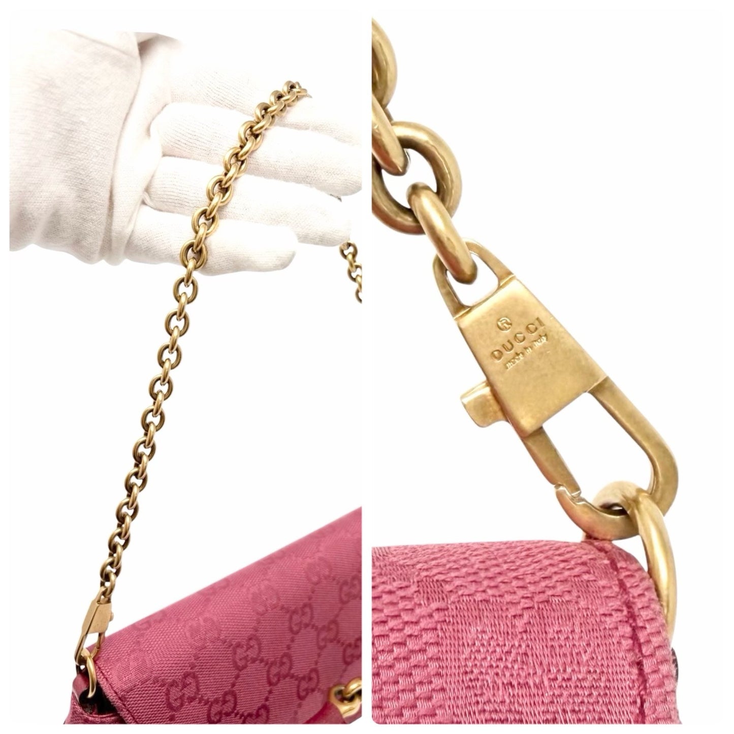 GUCCI Vintage GG Monogram Horsebit Chain Shoulder Bag Pochette Pink 901801
