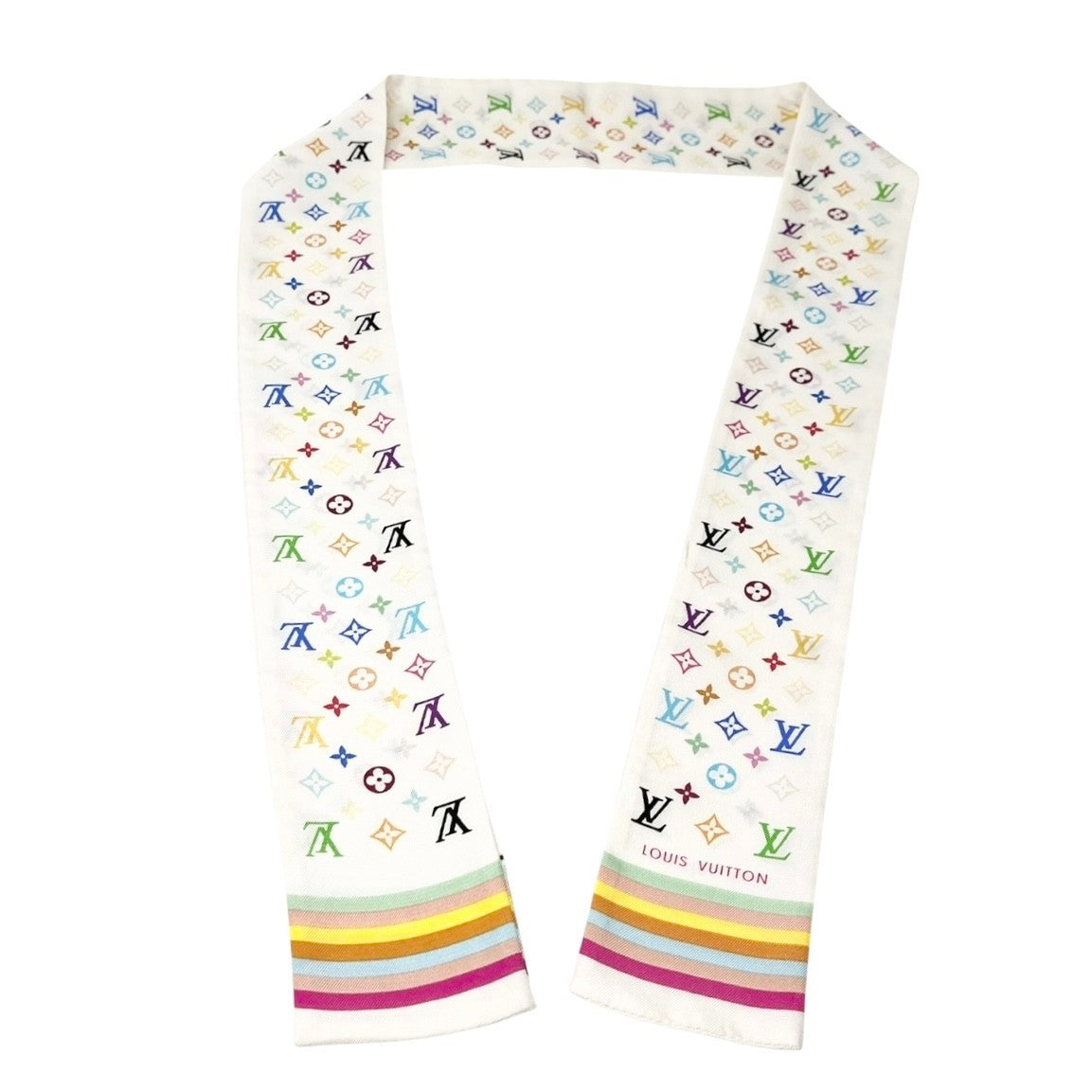 LOUIS VUITTON Vintage LV Monogram Multicolor Bandeau Scarf Silk Hair Accessory
