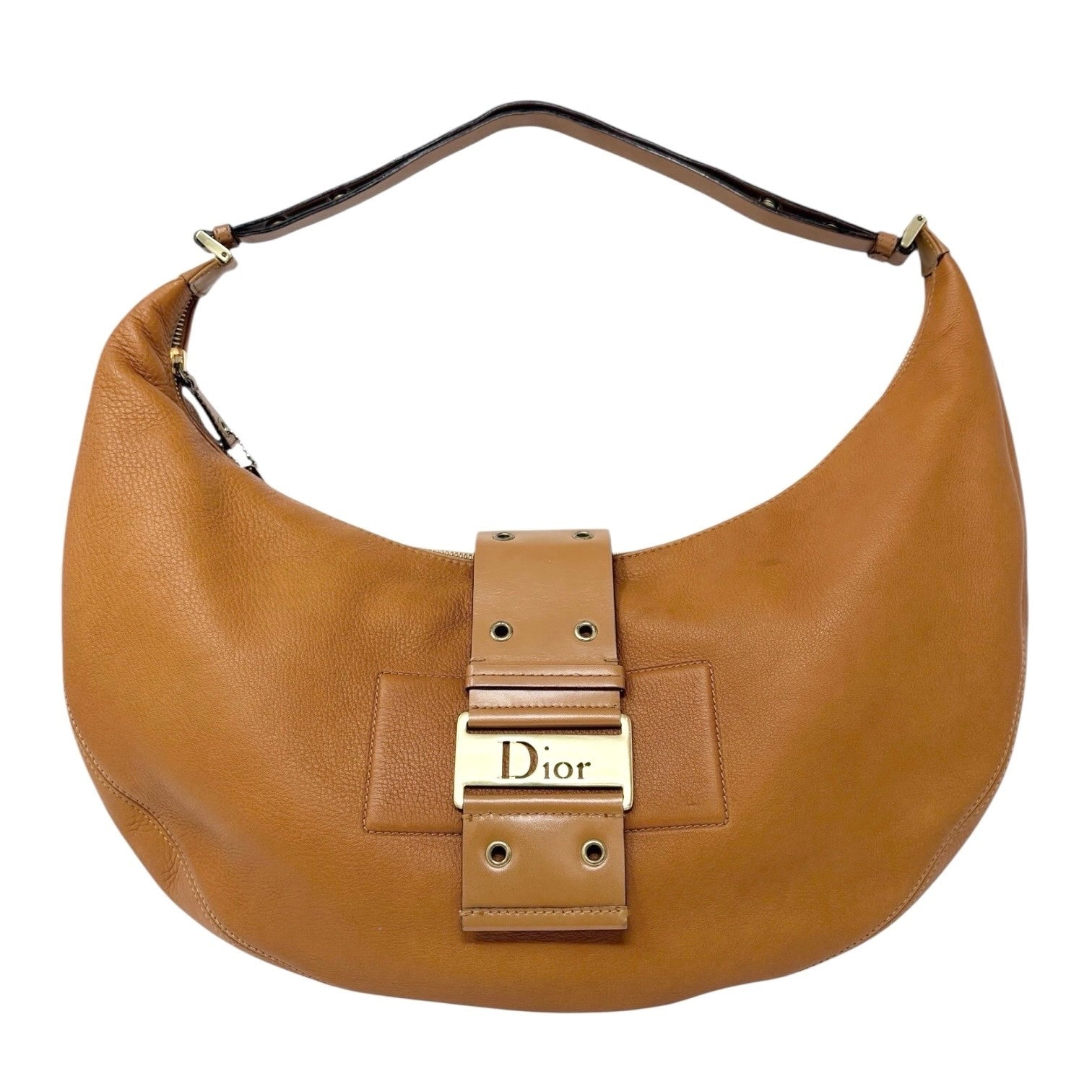 Christian Dior Vintage 2003 Street Chic Shoulder Hobo Bag Brown Gold Leather