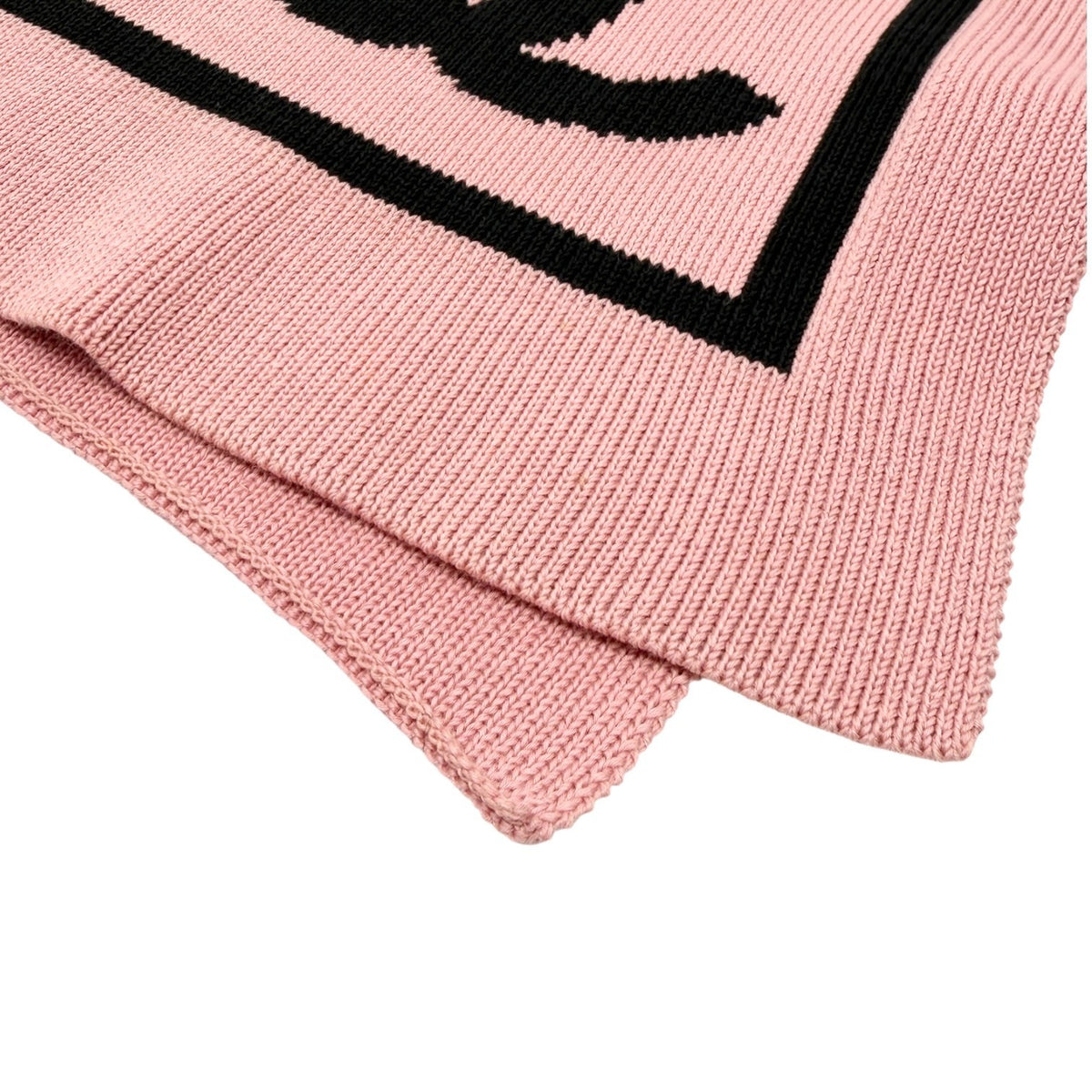 CHANEL Sport Vintage CC Logo Knit Scarf Stole Pink Black Cotton 902918
