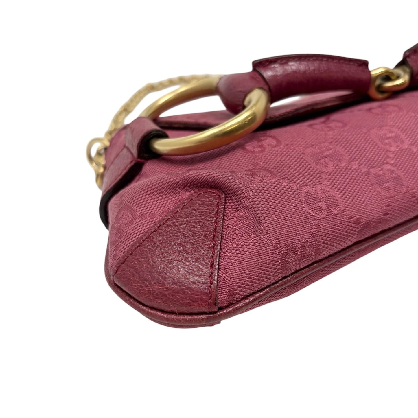 GUCCI Vintage GG Monogram Horsebit Chain Shoulder Bag Pochette Pink 901818