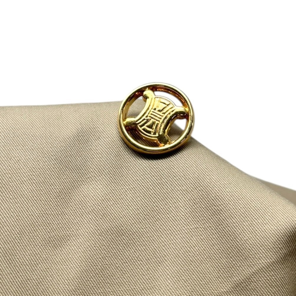 CELINE Vintage Macadam Logo Button Trench Coat Long Jacket #40 Beige Gold Cotton