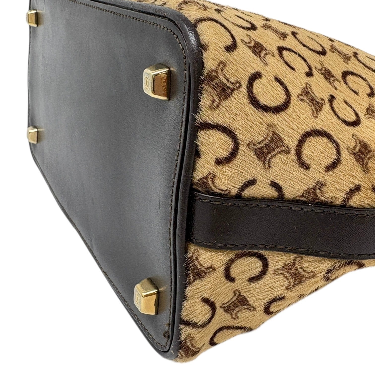 CELINE Vintage Macadam Logo Shoulder Bag Beige Brown Pony Calf Hair Leather