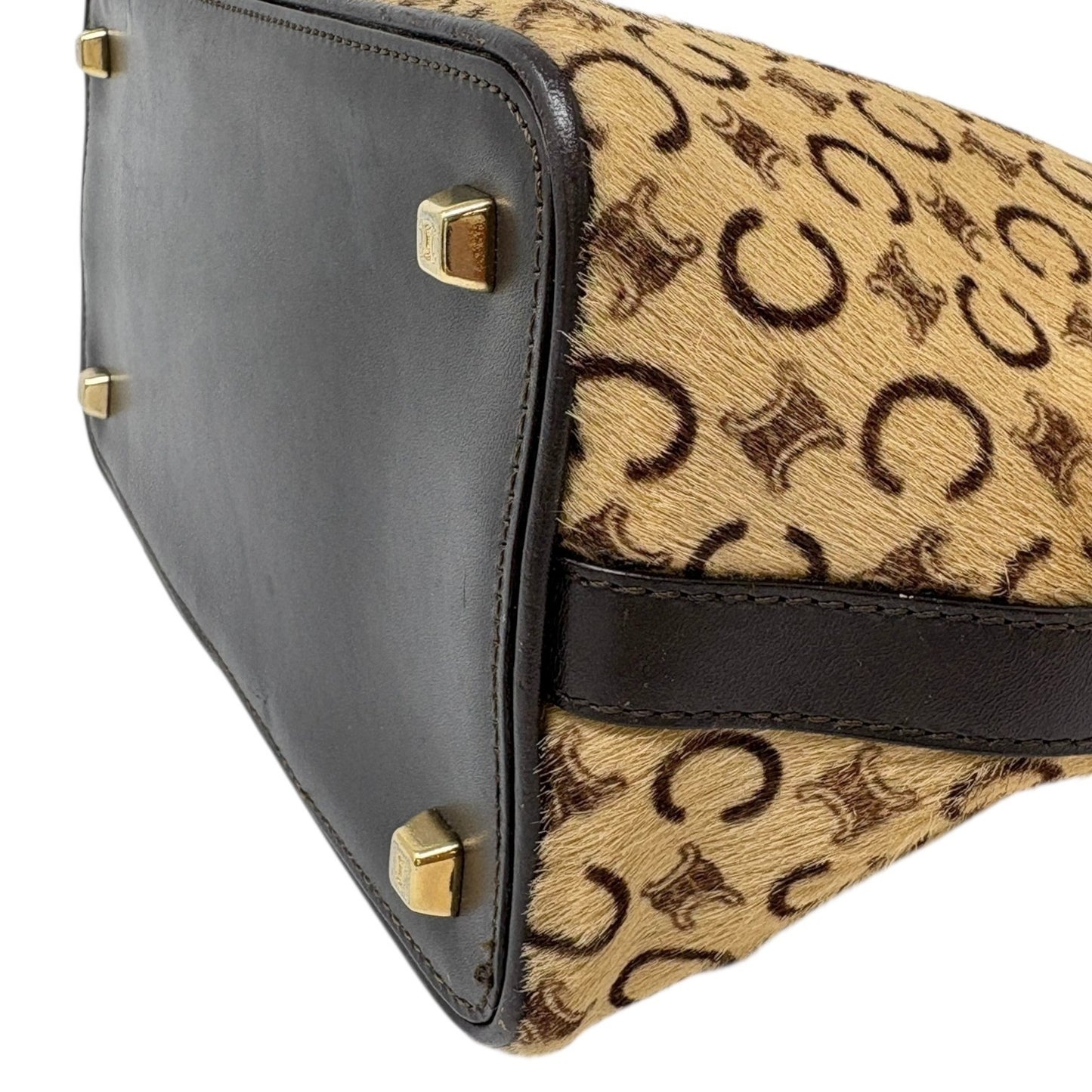 CELINE Vintage Macadam Logo Shoulder Bag Beige Brown Pony Calf Hair Leather