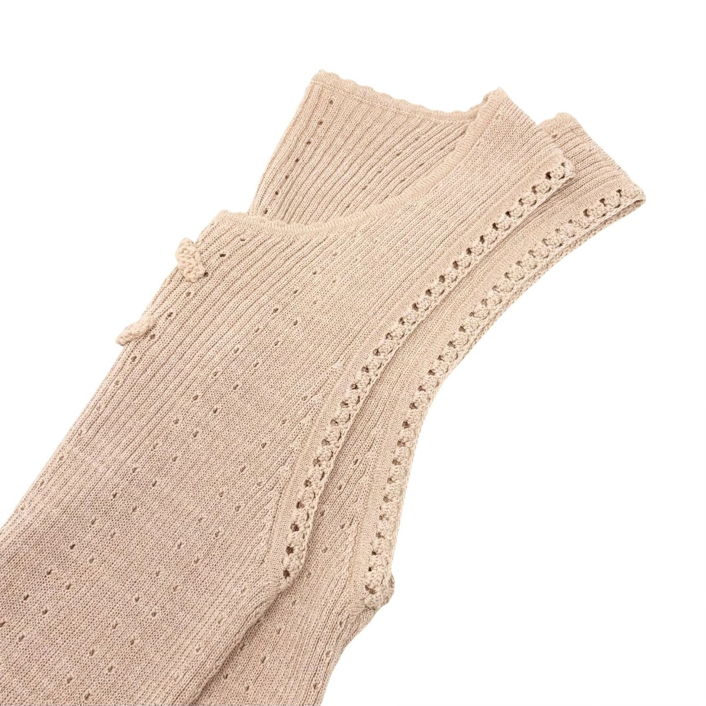 CHANEL Vintage 09P CC Logo Rib Knit Tank Top #34 Beige Sleeveless 902428